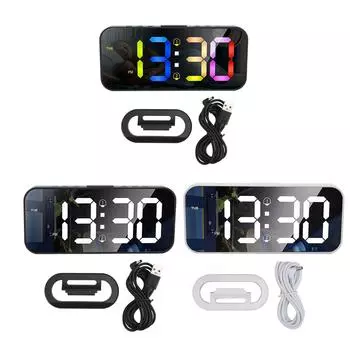 Светодиодные зеркальные электронные часы с регулируемой яркостью 6,7-дюймовый HD цифровой будильник для спальни White Shell White Number