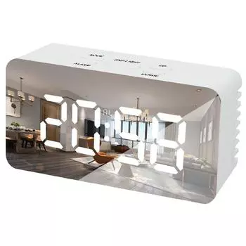 Светодиодные зеркальные будильники, цифровые настольные часы с повтором, огни пробуждения, электронный дисплей времени, температуры, многофункциональные часы, часы для украшения дома белый