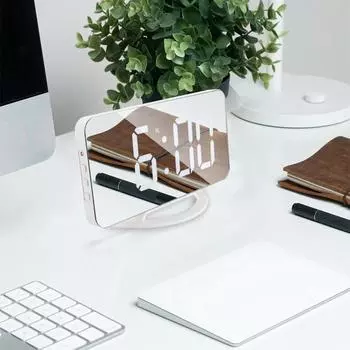 Светодиодные зеркальные часы, мини-цифровой будильник, настольные часы с функцией повтора, 3 регулируемой яркости белый