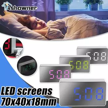 Светодиодные зеркальные цифровые часы-будильник с функцией повтора сигнала, настольные часы с функцией пробуждения без звука, календарь с регулируемой яркостью, электронные настольные часы, украшение для дома Red