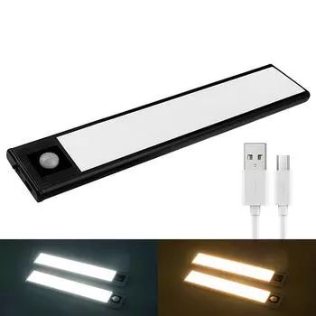 Светодиодный 20/40 см датчик движения PIR подсветка под шкафом ночник беспроводной USB перезаряжаемый шкаф для чтения прикроватная тумбочка магнитный Black Shell-20CM-WW