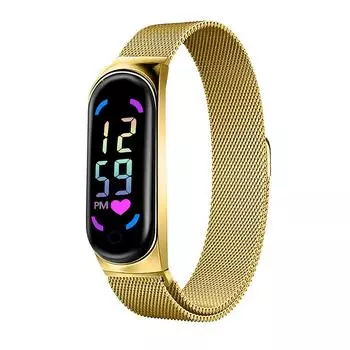Светодиодный электронный браслет с магнитной пряжкой Миланские цветные цифровые электронные часы с любовью One Size золотой