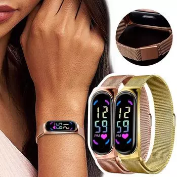 Светодиодный электронный браслет с магнитной пряжкой Миланские цветные цифровые электронные часы с любовью One Size золотой