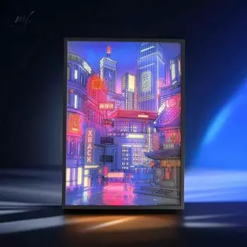 Светодиодный аниме-арт неоновый городской ночной свет картина Usb затемнение украшение дома 23x17cm