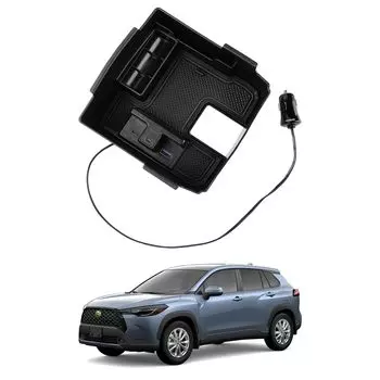 Светодиодный автомобильный контейнер Toyota New Corolla Cross Console Box, совместимый с COROLLA CROSS, с 2 портами USB для зарядки, консольный лоток для хранения мелких предметов чёрный