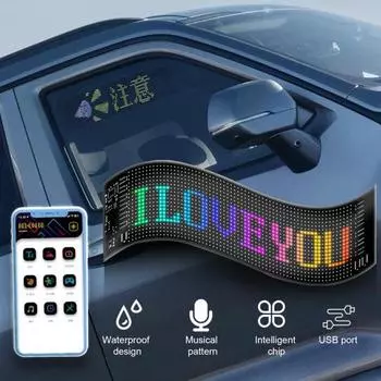 Светодиодный автомобильный знак, полноцветный дисплей, питание от USB, IP65, водонепроницаемый, простой в установке, ультратонкий, мягкий, гибкий экран, автомобильный декор S