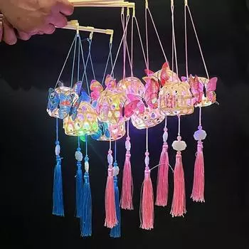 Светодиодный бамбуковый фонарь середины осени в китайском стиле, китайский фонарь, игрушечный фонарь-бабочка Pink-Colorful Light