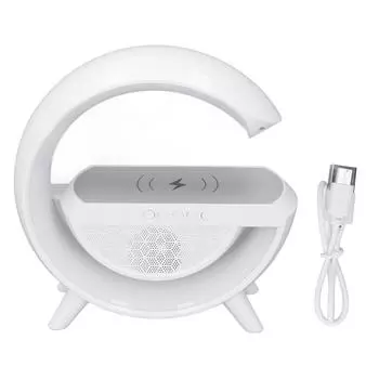Светодиодный беспроводной динамик для зарядки 15 Вт, окружающее освещение, Bluetooth, настольная лампа в форме буквы G с зарядным устройством
