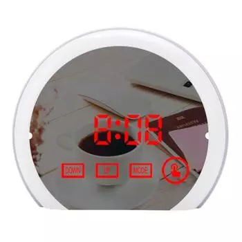 Светодиодный будильник Ambiance Light Многофункциональная зеркальная поверхность Большой экран Разборчивый дисплей Круглая форма Студенты Прикроватный цифровой настольный будильник синий