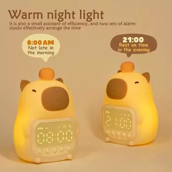 Светодиодный будильник Capybara, ночник, 12/24 часа, повтор сигнала, настольные часы с зарядкой через USB, силиконовая лампа для спальни, детские подарки