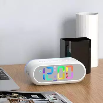 Светодиодный будильник с зарядкой от USB, температура, дата, RGB, светящиеся цифровые часы с голосовым управлением, 12/24-часовой электронный повтор сигнала белый