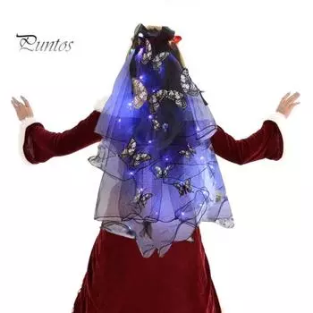 Светодиодный череп в готическом стиле, светящаяся повязка на голову, вуаль, заколка для волос с бабочками, женский головной убор для вечеринки с привидениями на Хэллоуин, косплей-мероприятия чёрный