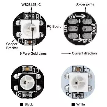 Светодиодный чип 5 В WS2812B с платой радиатора WS2811 IC 5050 SMD RGB светодиод 10x3 мм индивидуально адресуемый черный белый печатная плата 10 шт. 100 шт.