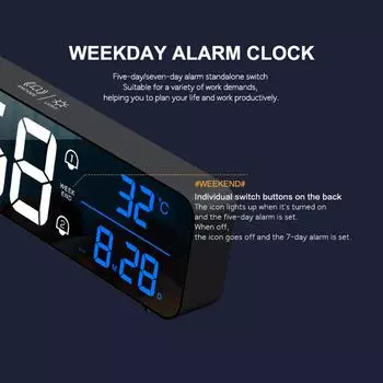 Светодиодный цифровой будильник для спальни, электронные часы с термометром, 2 функции повтора будильника, 5 W-1