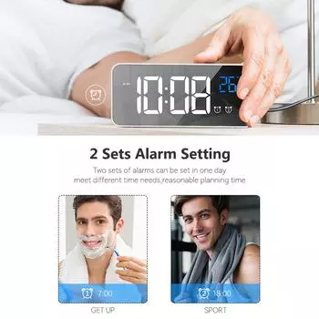 Светодиодный цифровой будильник для спальни, электронные часы с термометром, 2 функции повтора будильника, 4 белый