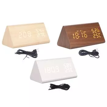 Светодиодный цифровой будильник многофункциональные деревянные часы с голосовым управлением влажностью температура недельное время Bamboo Wood
