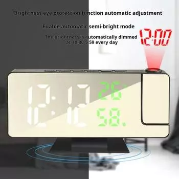 Светодиодный цифровой будильник, проекционные часы, дисплей температуры и влажности, функция памяти, настольные часы с питанием от батареи белый