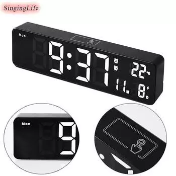 Светодиодный цифровой будильник с температурой, датой, неделей, двумя будильниками, голосовым управлением, электронными настольными часами, настенными часами для дома, гостиной зелёный