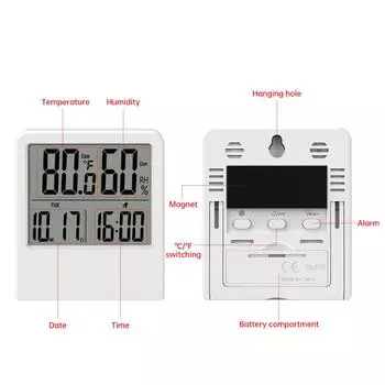 Светодиодный цифровой дисплей многофункциональный электронный термометр гигрометр автоматическое определение времени в реальном времени дата с будильником белый