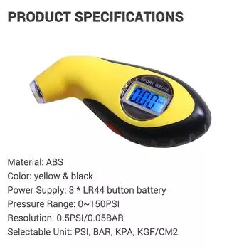 Светодиодный цифровой манометр для шин 0 ~ 150 фунтов на квадратный дюйм, 4 единицы, переключаемый высокоточный манометр для шин автомобиля