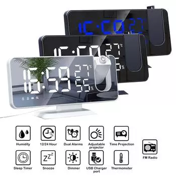 Светодиодный цифровой проекционный будильник, настольный электронный будильник с проекцией, FM-радио, проектор времени, прикроватные часы для спальни clock