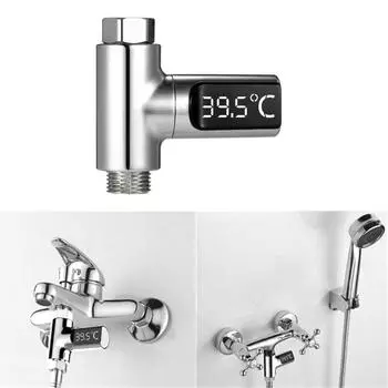 Светодиодный цифровой термометр для душа 5 ~ 85 ° C, самогенерирующийся монитор температуры потока воды в реальном времени
