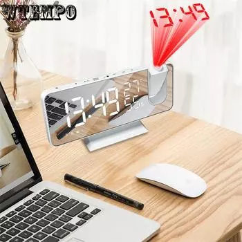 Светодиодный цифровой умный будильник Часы Стол Электронные настольные часы USB Wake Up Clock с 180 ° Проекция времени Snooze White font белый