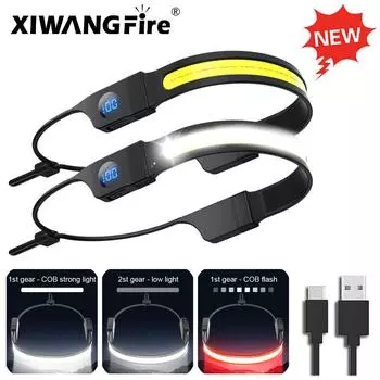 Светодиодный + COB водонепроницаемый налобный фонарь 300 лм USB перезаряжаемый головной фонарь цифровой дисплей питания для кемпинга рыбалки пешего туризма