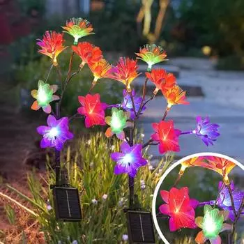 Светодиодный цветочный светильник, уличная декоративная солнечная лампа, реалистичный вид, автоматическое включение/выключение, IP65, водонепроницаемая цветочная лампа, декор для сада и двора Colorful Light