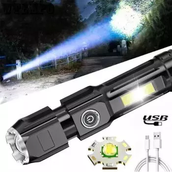 Светодиодный дальний фонарик USB зарядка телескопический зум фонарик открытый портативный маленький фонарик чёрный