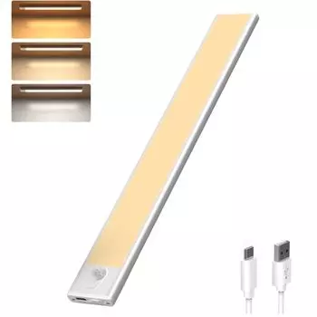 Светодиодный датчик 3 цвета датчик присутствия человека в помещении Тип C бар без проводки высокий высокий светильник для шкафа [1 шт.] свет, 30 см, регулируемый, свет, 1500 мАч, перезаряжаемый,