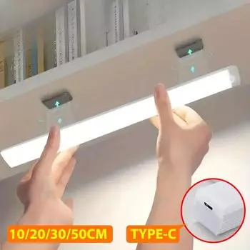 Светодиодный датчик движения Беспроводной светодиодный ночник Тип C Перезаряжаемый светильник для шкафа Лампа для подсветки лестницы Гор Кухня Warm White