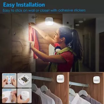 Светодиодный датчик движения, ночник, батарейный светильник AAA, беспроводная лампа для шкафа, лампа для шкафа, подсветка для кухни, спальни WHITE