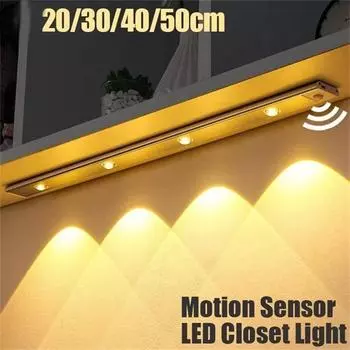Светодиодный датчик движения под шкафом, светодиодный ночник с зарядкой от USB для шкафа, кухонного шкафа, шкафа 20/30//40 см 20cm белый