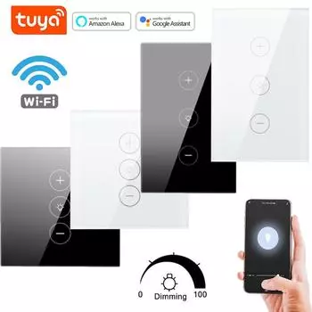 Светодиодный диммер Smart Life, Wi-Fi, умный сенсорный сенсорный переключатель, совместимый с Alexa Google Home, регулируемая яркость AC100V-240V, стандарт США, ЕС