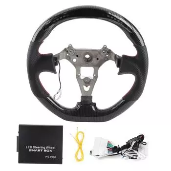 Светодиодный дисплей из углеродного волокна, гоночный руль, перфорированная кожа, с красной строчкой, подходит для Skyline GT-R R34 1999-2002 чёрный