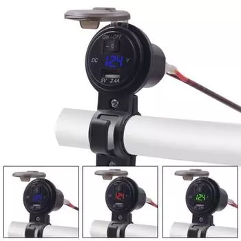 Светодиодный дисплей, крепление на руль мотоцикла, USB-зарядное устройство для телефона с переключателем вольтметра