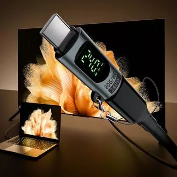 Светодиодный дисплей PD 240 Вт USB 4.0 80 Гбит/с Type C - Type C OTG адаптер Передача данных 80 Гбит/с Видео 8K@60 Гц Поддержка OTG Кабель для быстрой зарядки для планшетов и телефонов чёрный