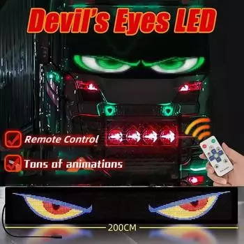 Светодиодный дисплей Truck Devil Eye, матрица, пиксельная панель, освещение, светодиодный знак автомобиля, приложение, дистанционное управление, RGB-узор, граффити, прокрутка хань синий