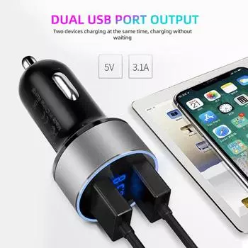 Светодиодный дисплей вольтметр 3.1A двойной USB телефон зарядное устройство автомобильный прикуриватель адаптер питания разветвитель розетки для автомобилей 12-24 В чёрный