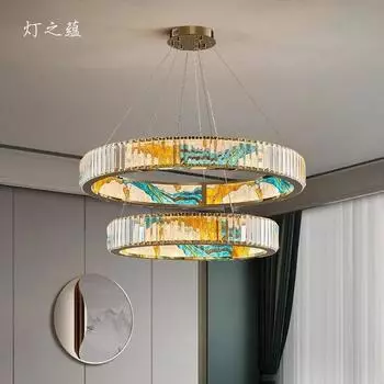Светодиодный длинный подвесной светильник для гостиной, спальни, кухни, круглая эмалевая хрустальная люстра в восточном стиле, домашняя мебель Tricolor dimming