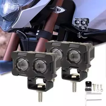 Светодиодный фонарь для мотоцикла с квадратной линзой, зеркало дальнего света, двухцветный внешний рабочий свет с низкой мощностью