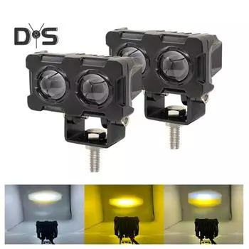 Светодиодный фонарь для мотоцикла, зеркало с квадратной линзой, дальний свет, двухцветное внешнее рабочее освещение, низкое энергопотребление, простая установка, освещение для мотоцикла чёрный