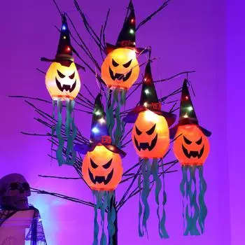 Светодиодный фонарь-тыква для украшения Хэллоуина, мигающий свет, гипсофила, фестиваль привидений, светящаяся лампа в виде шляпы волшебника, подвесной фонарь