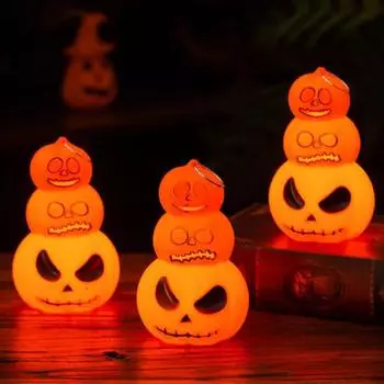 Светодиодный фонарь в виде тыквы на Хэллоуин, реалистичный 3-уровневый светильник в виде тыквы с жутким лицом для декора сада, патио, крыльца на Хэллоуин 1pc