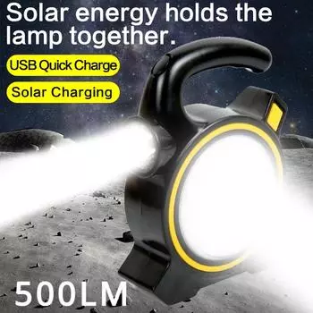 Светодиодный фонарик 500LM, практичный дизайн с солнечной панелью, водонепроницаемый водостойкий фонарик COB, светодиодный рабочий свет, принадлежности для кемпинга Battery