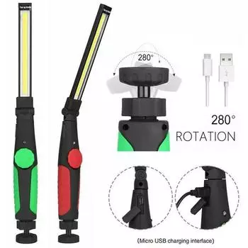 Светодиодный фонарик COB, магнитный рабочий свет, USB перезаряжаемый фонарик, крючок, портативный фонарь, инспекционный светильник, лампа для ремонта автомобиля, кемпинга
