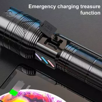 Светодиодный фонарик мощностью 20 Вт с несколькими режимами освещения, водонепроницаемый, перезаряжаемый через USB, сверхъяркий, мощный ручной фонарик чёрный