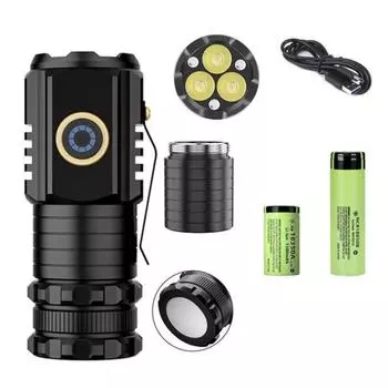 Светодиодный фонарик с 5 режимами света, супер яркий, водонепроницаемый, перезаряжаемый, универсального использования, высокой мощности B