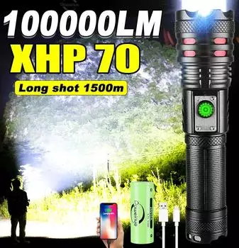 Светодиодный фонарик с большой апертурой, мощный перезаряжаемый фонарь, водонепроницаемый для работы в чрезвычайных ситуациях, тактический фонарь, охотничий фонарь